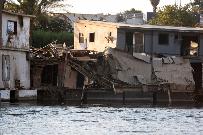 A partially demolished houseboat in Cairo.