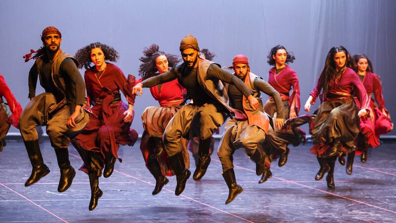 The Funoun Palestinian Popular Dance Troupe performing at the Palestine International Festival for Music and Dance in the city of Ramallah in the occupied West Bank. AFP