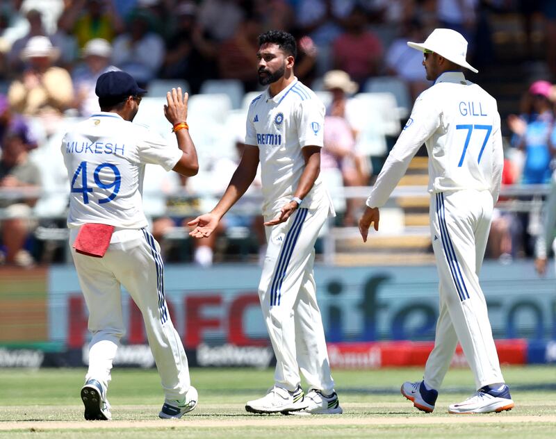 India's Mohammed Siraj celebrates taking the wicket of South Africa's Aiden Markram. Reuters