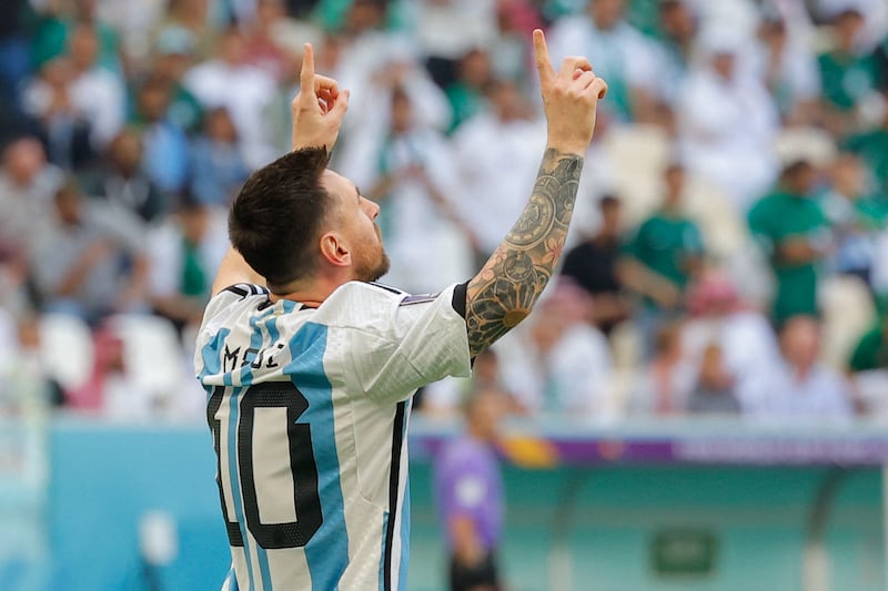 Lionel Messi after scoring the first goal on Tuesday. AFP