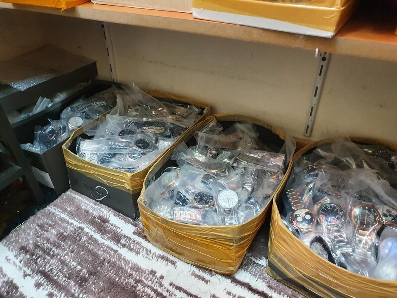 Tens of thousands of high quality fakes were discovered in a police raid in the Naif area of Deira. Courtesy: Beet Al Hekma Consulting / Dubai Police