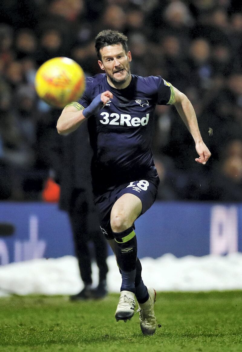 Soccer Football - Championship - Preston North End v Derby County- Deepdale, Preston, Britain - February 1, 2019   Derby County's David Nugent in action   Action Images/Jason Cairnduff    EDITORIAL USE ONLY. No use with unauthorized audio, video, data, fixture lists, club/league logos or "live" services. Online in-match use limited to 75 images, no video emulation. No use in betting, games or single club/league/player publications.  Please contact your account representative for further details.