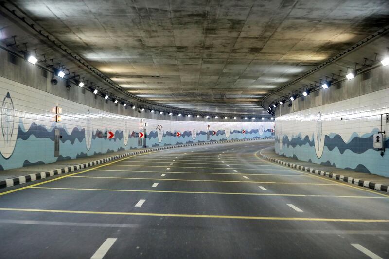 DUBAI, UNITED ARAB EMIRATES , April 17– 2020 :- View of the tunnel near the Atlantis hotel on Palm Jumeirah in Dubai. Dubai is conducting 24 hours sterilisation programme across all areas and communities in the Emirate and told residents to stay at home. UAE government told residents to wear face mask and gloves all the times outside the home whether they are showing symptoms of Covid-19 or not.  (Pawan Singh / The National) For News/Online/Instagram