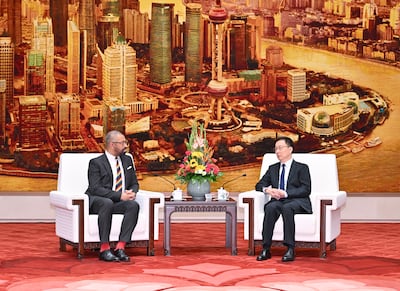 UK Foreign Secretary James Cleverly meets Chinese Vice President Han Zheng in Beijing last week. EPA