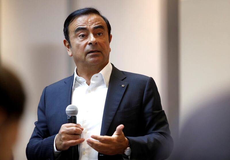 Carlos Ghosn, chairman and CEO of the Renault-Nissan-Mitsubishi Alliance, responds to a question on the alliance's new venture capital fund during roundtable with journalists at the 2018 CES in Las Vegas, Nevada, U.S. January 9, 2018. REUTERS/Steve Marcus