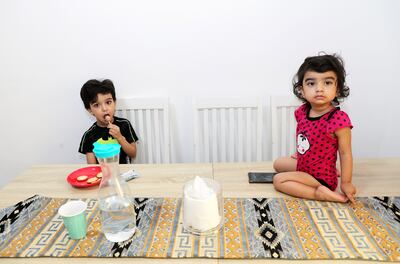 Zaid and Zirwa in their home in Dubai. Pawan Singh / The National