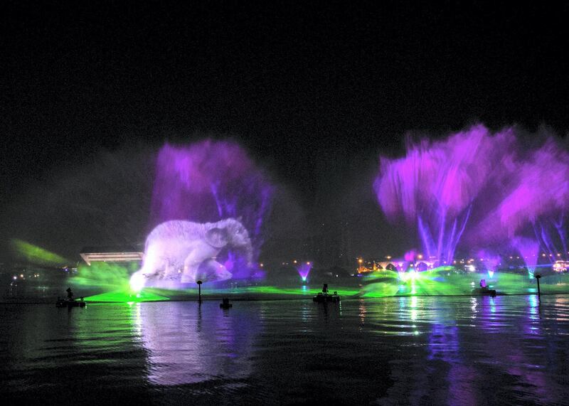 DUBAI, UNITED ARAB EMIRATES. 24 OCTOBER 2019. 
 ‘Hathi’s Garden’ light show at Festival City celebrations of Diwali.

In collaboration with the Consulate General of India to the United Arab Emirates and the Department of Tourism and Commerce Marketing Dubai (DTCM), Dubai Festival City Mall will be home to the biggest Diwali celebrations in Dubai this year to bring the 3.3 million Indians residing in the city an unrivalled experience at its world-class destination to celebrate Diwali in style. The occasion will be marked on Thursday 24th October when the mall launches its fourth magnificent IMAGINE show, ‘Hathi’s Garden’ that brings visitors a unique experience with a hint of Bollywood, splash of colour and specially curated musical score, accompanied by a specially choreographed fireworks display. 

(Photo: Reem Mohammed/The National)

Reporter:
Section: