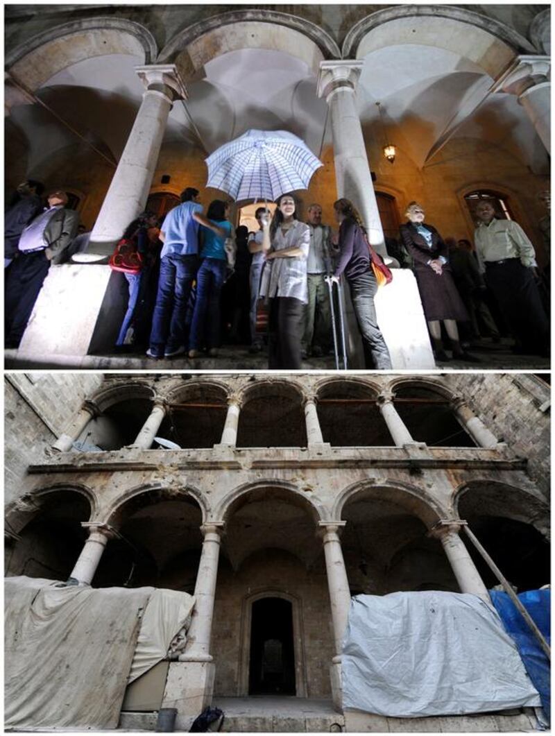 The Al Sheebani school building on May 14, 2008, top, and on December 17, 2016. Omar Sanadiki / Reuters