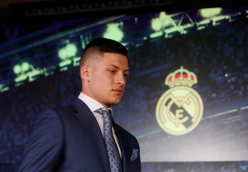 Luka Jovic at his Real Madrid presentation. Reuters