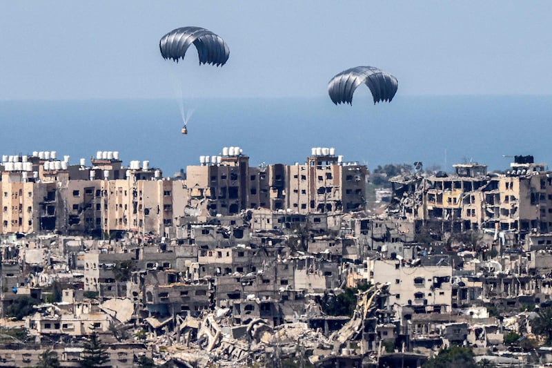 Humanitarian aid is dropped into the Gaza Strip. AFP
