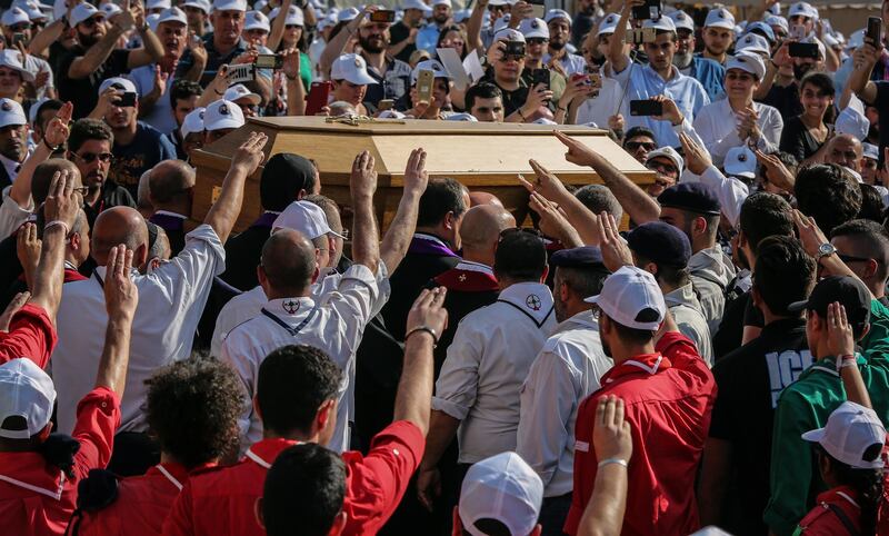 epa07576896 Mourners pay their respect as they surround the coffin of late Lebanese Maronite Patriarch Cardinal Nasrallah Sfeir at the Maronite Patriarchate Square, northeast Beirut, Lebanon, 16 May 2019. Sfeir died on 12 May at the age of 99 after days of intensive medical care. The funeral of Patriarch Sfeir was attended by Lebanese President Michel Aoun, Prime Minister Saad Hariri and Speaker Nabih Berri and representing Arab and foreign countries.  EPA/NABIL MOUNZER