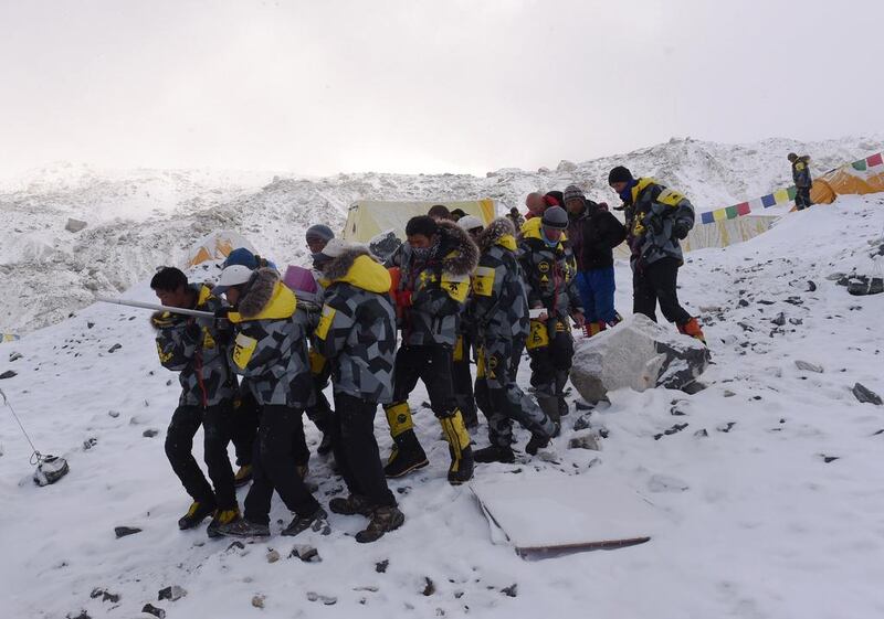 The avalanche that swept through parts of base camp had the combined force of two separate snowslides from different peaks and blanketed the camp in powder snow, Mr Sherpa said.