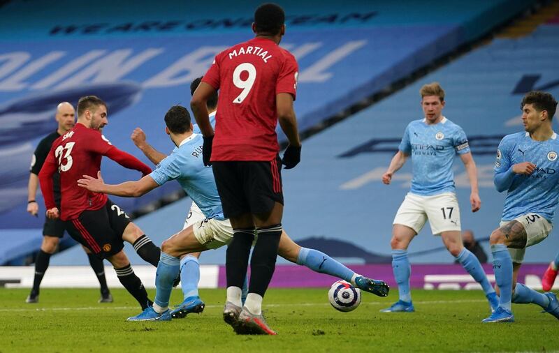 Luke Shaw of Manchester United scores the second goal of his team. EPA