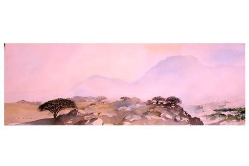 Oman, The Big View features the artist John R Harris' watercolours of some of the most remote parts of Oman. Courtesy Majlis Gallery