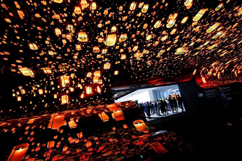 Dozens of screens display a giant image at the entrance to the LG stand in the International Consumer Electronics Fair ahead of its official opening in Berlin, Germany.  EPA