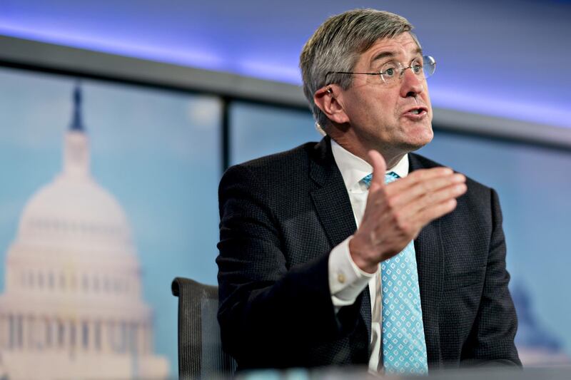 Stephen Moore, visiting fellow at the Heritage Foundation, speaks during a Bloomberg Television interview in Washington, D.C., U.S., on Friday, March 22, 2019. President Donald Trump said he's nominating Moore, a long-time supporter of the president, for a seat on the Federal Reserve Board. Photographer: Andrew Harrer/Bloomberg