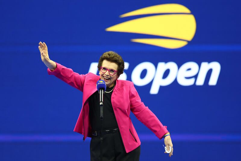 Billie Jean King speaks after Serena Williams of the United States beat Danka Kovinic of Montenegro at the US Open. Getty Images 
