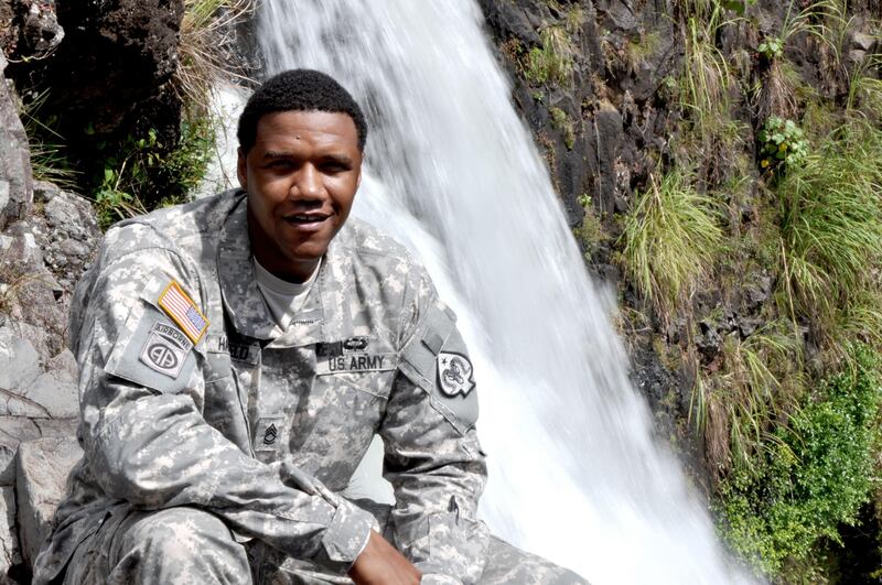 US Army National Guard Sgt 1st Class Charleston Hartfield of the 100th Quartermaster Company. Sgt. Walter Lowell / US Army National Guard via AP