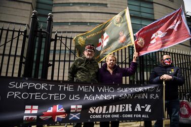 Veterans in support of two men charged over the 1972 killing of official IRA member Joe McCann. Reuters 