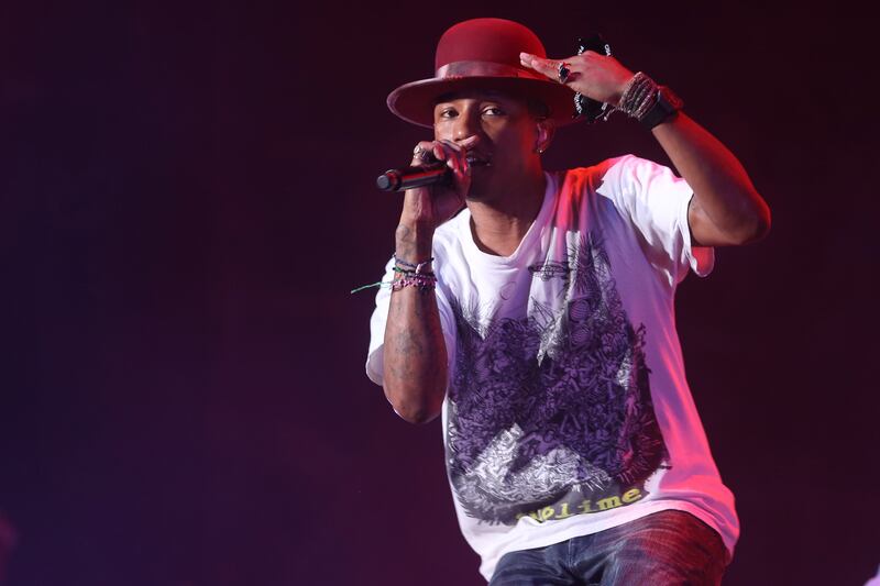 ABU DHABI, UNITED ARAB EMIRATES - - -  November 22, 2014  ---   After the Formula One race on Saturday night, Pharrell Williams  performed at Du Arena on Yas Island.  ( DELORES JOHNSON / The National )      *******  Reporter is Saeed *****