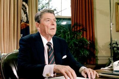 ** ADVANCE FOR USE FRIDAY, JAN. 28, 2011 AND THEREAFTER ** FILE - This Jan. 28, 1986 file picture shows U.S. President Ronald Reagan in the Oval Office of the White House after a televised address to the nation about the space shuttle Challenger explosion. (AP Photo/Dennis Cook)