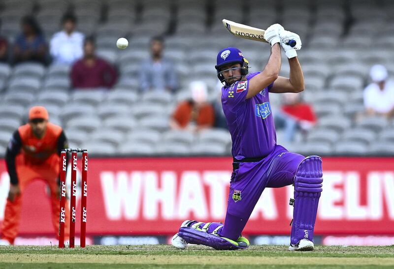 MELBOURNE, AUSTRALIA - JANUARY 22: Tim David of the Hurricanes bats during the Big Bash League match between the Hobart Hurricanes and the Perth Scorchers at Marvel Stadium, on January 22, 2021, in Melbourne, Australia. (Photo by Quinn Rooney/Getty Images)