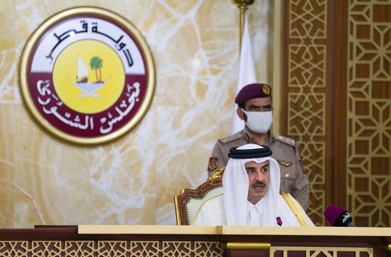 Qatar's ruler, Emir Sheikh Tamim, gives a speech to the Shura Council in Doha, Qatar. Reuters