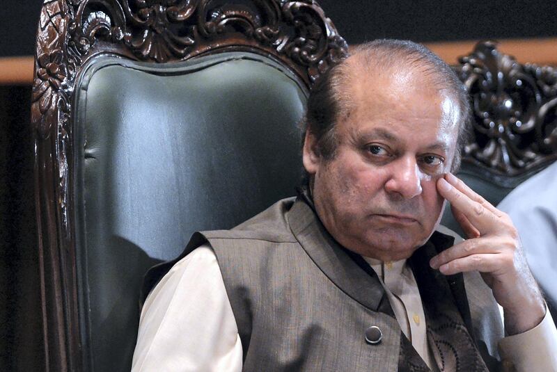 Ousted former Pakistani prime minister Nawaz Sharif looks on as he attends a seminar on 'Upholding the Sanctity of Ballot based on the Constitution, Democracy, Supremacy of Parliament and Rule of Law', in Islamabad on April 17, 2018.
Pakistan's supreme court banned former prime minister Nawaz Sharif from participating in elections for life, as his embattled ruling party prepares for nationwide polls due later this year. / AFP PHOTO / AAMIR QURESHI