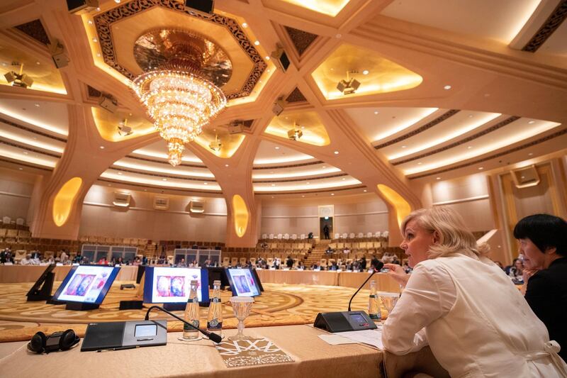 Abu Dhabi, United Arab Emirates - July 01, 2019: Maria Neira, director of public health, environmental and social determinants of health at the World Health Organisation. Climate and Health MinistersÕ Meeting. There will be three sections: air quality, climate-induced disasters and weather events, and financing approaches for the health-climate nexus. Day 2 of Abu Dhabi Climate Meeting. Monday the 1st of July 2019. Emirates Palace, Abu Dhabi. Chris Whiteoak / The National