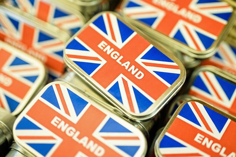epa07290108 Tins with candy showing the Union Jack and reading 'England' seen at the shop Broken English in Berlin, Germany, 16 January 2019. 24 years Dale Carr and her husband Robin run the little British specialties shop Broken English in the Berlin district Kreuzberg. Originally started, as a gift shop, clients requests for original British goods and groceries increased the range of product inventory. Broken English offers Marmite, orange marmalade as well as English tea and cosmetic products. On 29 March 2019 the shop will shut down. The expected problematic with customs regulations and non-EU ingredients declarations, makes it impossible to continue, selling British products in the EU country Germany. Dale Carr and her husband are about to retire and think about moving to the south of Europe.  EPA/CLEMENS BILAN