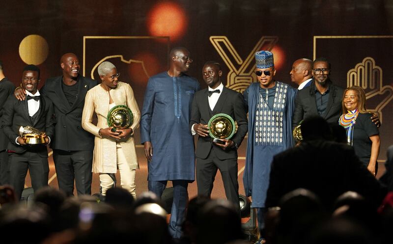 Bayern Munich and Senegal's Sadio Mane after winning the African Footballer of the Year award alongside other award winners. Reuters