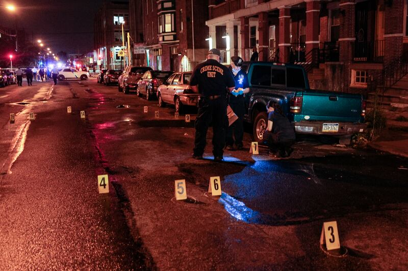 Police on the scene of a shooting in Philadelphia.  AP