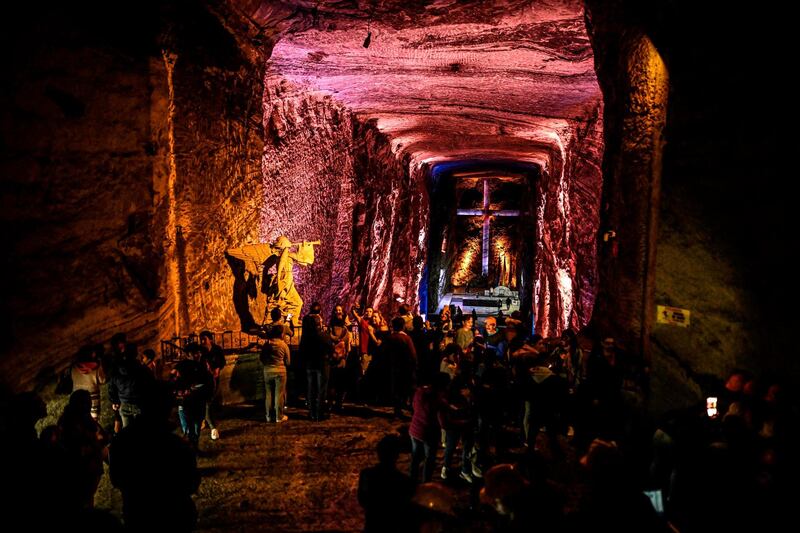 Tourists visit the Salt Cathedral of Zipaquira, an underground church built into a mine that produces salt, 45km north of Bogota.  AFP