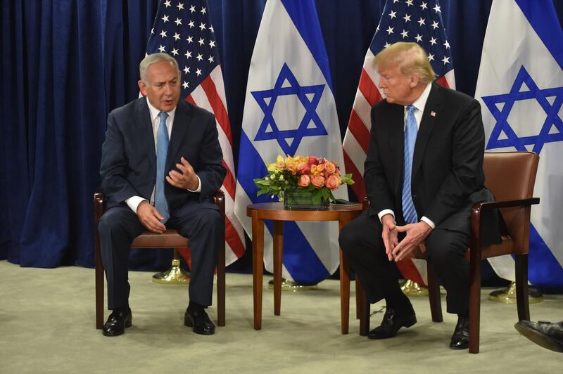 US President Donald Trump meets with Israeli Prime Minister Benjamin Netanyahu at the UN General Assembly.  AFP