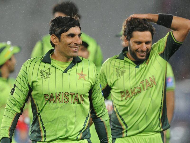 Pakistan captain Misbah-ul-Haq, left, with Shahid Afridi at the 2015 World Cup in Australia. AP