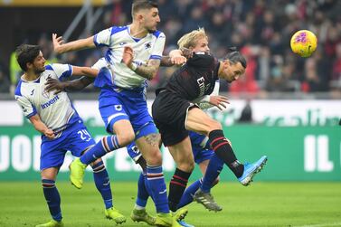 Sampdoria players in action against AC Milan's Zlatan Ibrahimovic. The club have not revealed which four players tested positive. Reuters