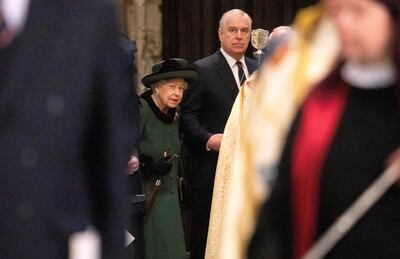 Queen Elizabeth was accompanied by Prince Andrew to a service of thanksgiving for Prince Philip in March. Reuters