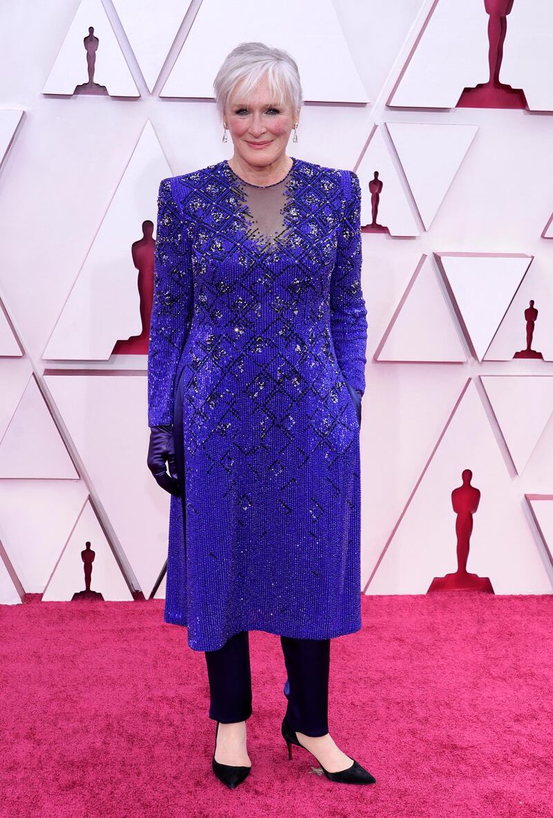 Glenn Close, in Armani, arrives for the 93rd annual Academy Awards ceremony at Union Station in Los Angeles, California, on, 25 April 25, 2021. EPA