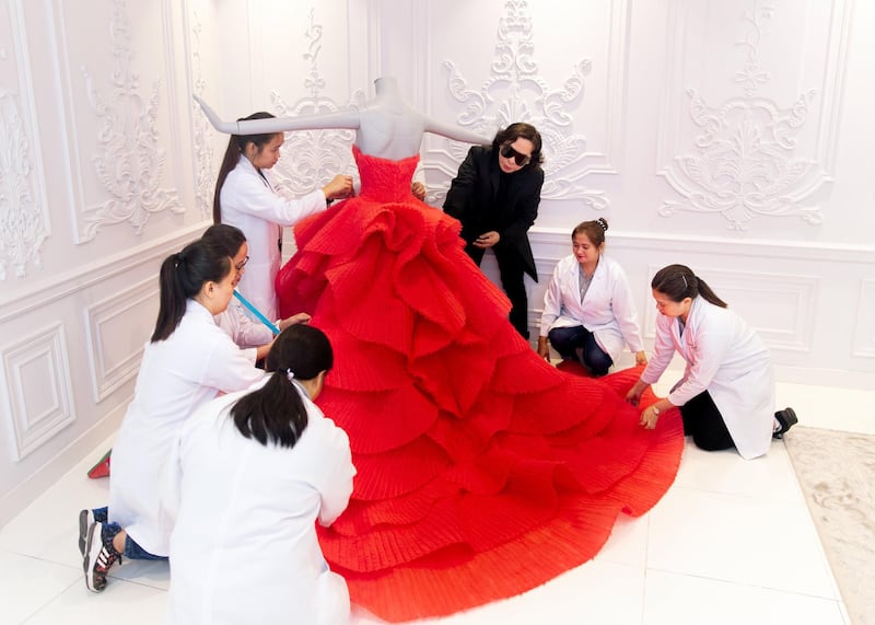 DUBAI, UNITED ARAB EMIRATES - JULY 25 2019. Dubai-based Filipino designer Michael Cinco at his atelier in Dubai Design District.

(Photo by Reem Mohammed/The National)
 
Reporter: EMMA
Section: LX