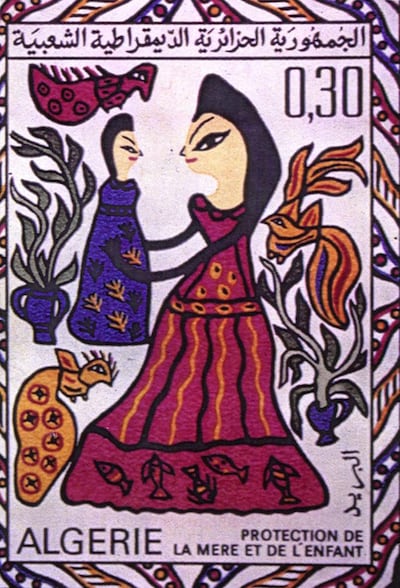 Baya's work was honoured on an Algerian stamp. Salwa Mikdadi