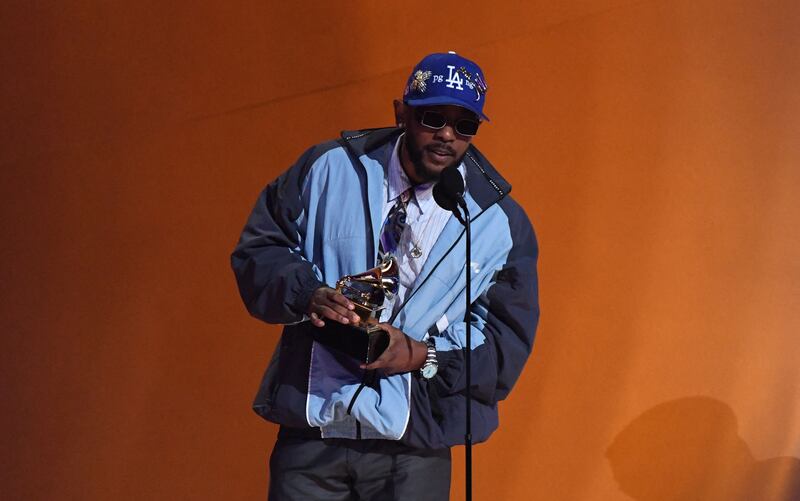 Rapper Kendrick Lamar accepts the award for Best Rap Album for Mr Morale & the Big Steppers. AFP