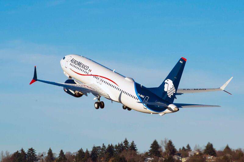 Boeing (NYSE: BA) and Aeromexico today celebrated the delivery of the first of up to 90 737 MAX airplanes. Mexico's global airline plans to use the more fuel-efficient and longer-range MAX jets to expand its network across the Americas. The airplane is seen here departing Boeing's Seattle Delivery Center. (Marian Lockhart / Boeing)