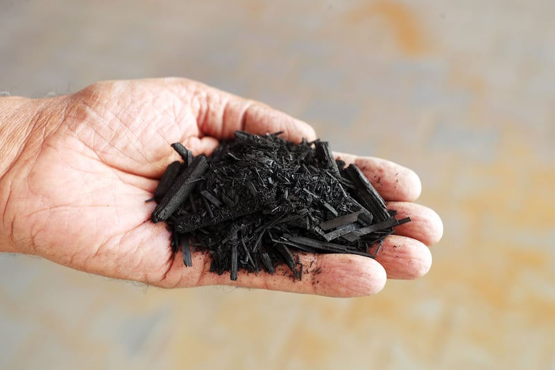 Biochar made from palm leaves that have been pyrolysed 