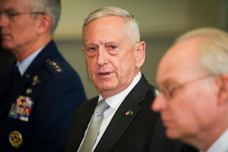Defense Secretary Jim Mattis answers a reporter’s question as he starts a meeting with Saudi Crown Prince Mohammed bin Salman at the Pentagon in Washington, Thursday, March 22, 2018. (AP Photo/Cliff Owen)