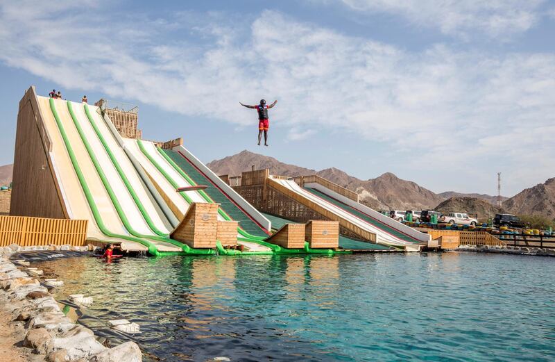 Hatta, United Arab Emirates - The newly opened dropin slide at Hatta Wadi Hub, Hatta, Dubai.  Leslie Pableo for The National