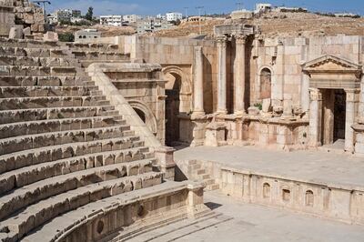 G3NTK9 Detail from the South Theatre at the Roman ruins in Jerash, Jordan. gotravel / Alamy Stock Photo