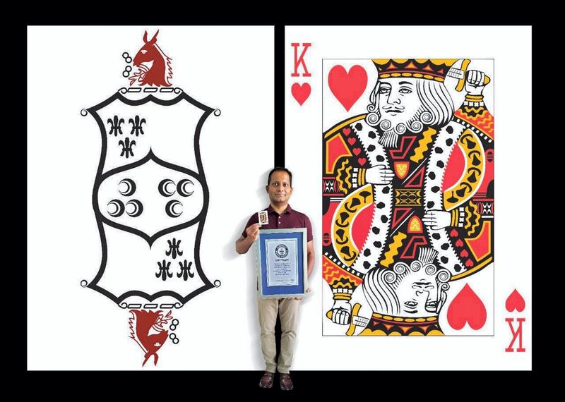 World's largest playing card, which is 1,041 times bigger than a regular playing card. Photo courtesy: Ramkumar Sarangapani