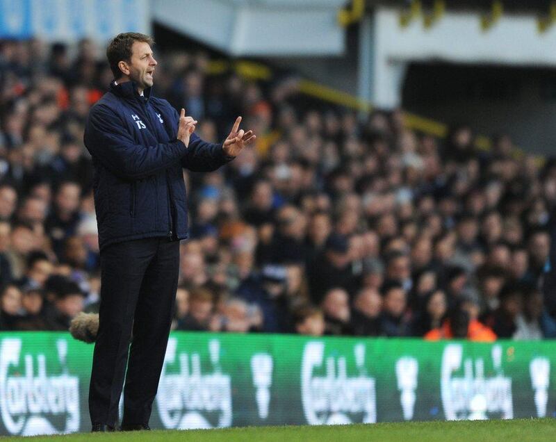 Tim Sherwood the Spurs manager directs his players during a Premier League match against West Bromwich Albion on Thursday in London. Steve Bardens / Getty Images