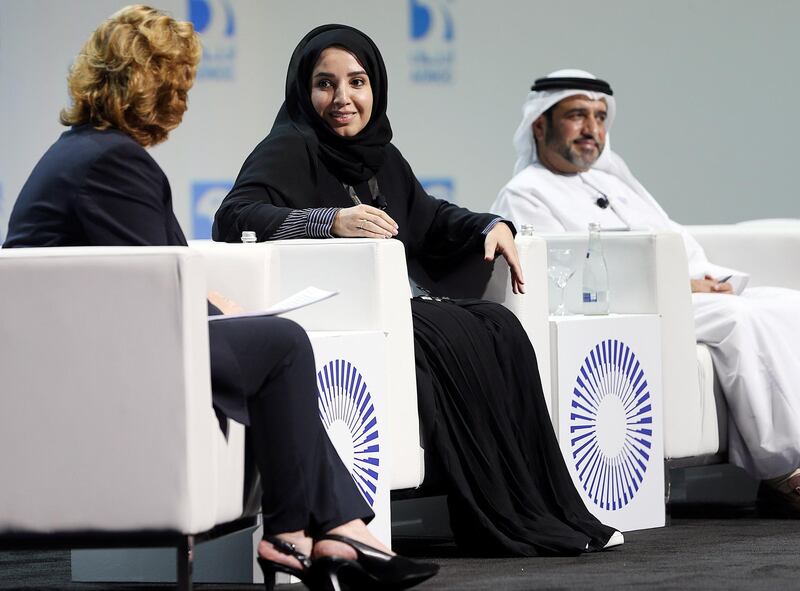 Abu Dhabi, November, 14, 2018: Fatima Al Nuaimi, Acting CEO, ADNOC LNG, gestures during the panel discussions at the ADIPEC in  Abu Dhabi. Satish Kumar for the National/ Story by Jennifer Ghana