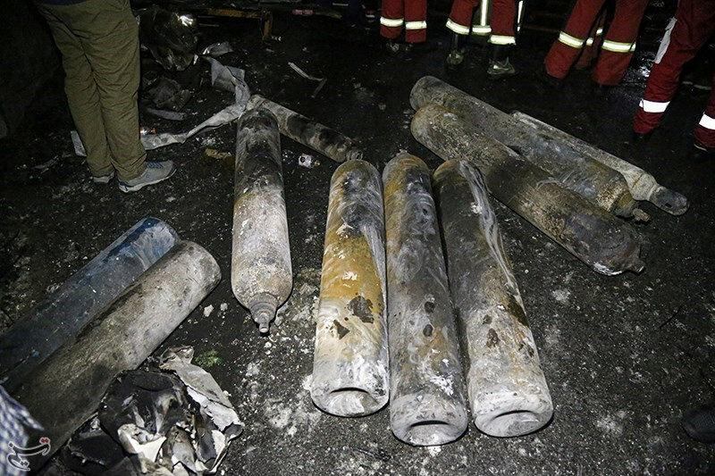 Oxygen cylinders of a medical clinic are seen at the site of an explosion in the north of the Iranian capital Tehran.  REUTERS